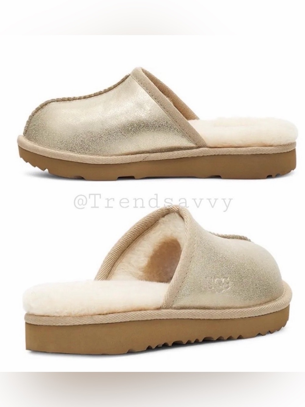UGG Keegan Metallic Gold Slide Slippers 12M Little Kids Faux Fur Lined Cozy Gift